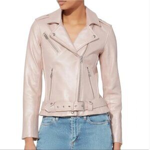 IRO Milaspe Leather Pearlized Light Pink Pearl Moto Jacket Size XS